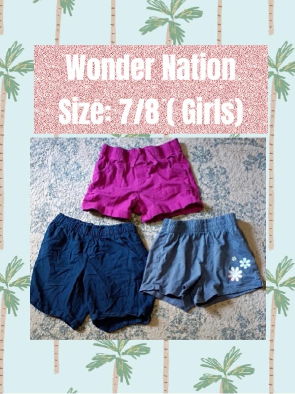 wonder nation Pink, Navy & Light Gray Girls' Pull-On Shorts 3-Pack